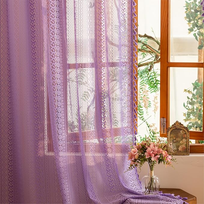 Sutuo Home Lavendar Boho Lace Curtains 72 inch Lengh - Image 7