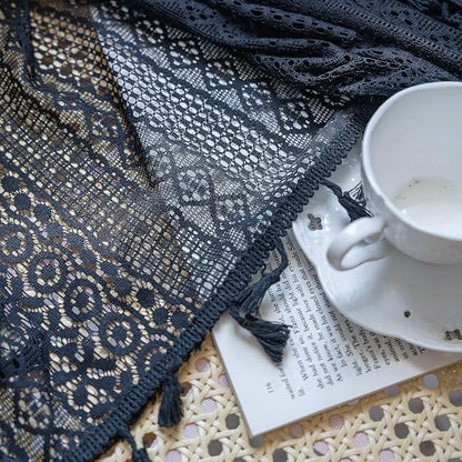 Sutuo Home Black Boho Curtain for Halloween Decor, Sheer Crochet Lace Handmade - Image 8