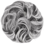 FESHFEN Messy Bun Hair Piece - Elastic Wavy Curly Hair Bun Scrunchies Extensions Synthetic Chignon Hairpieces for Women Girls, Black with White Tips 1.5 oz