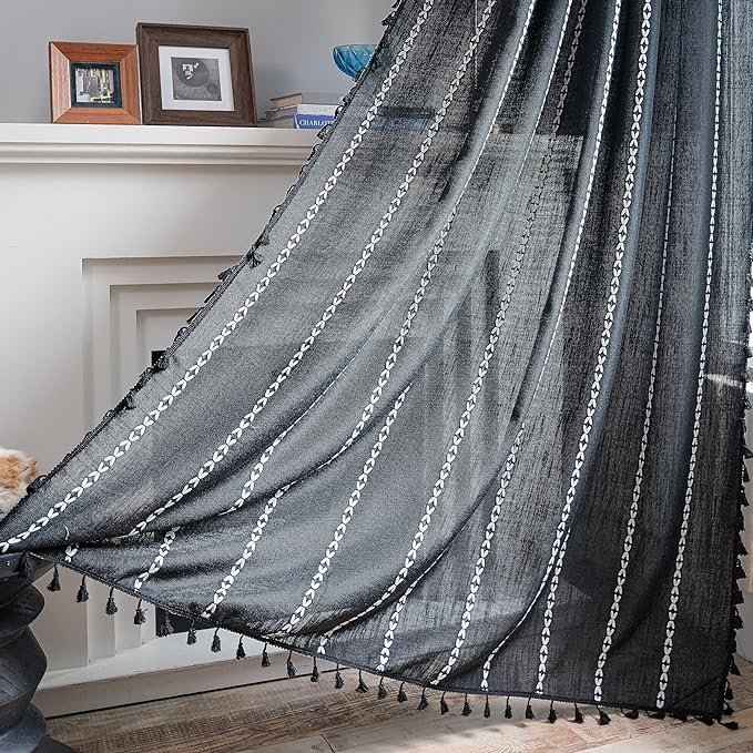 Sutuo Home Boho Curtains for Bedroom Dining Room Kitchen, Semi Blackout Linen by SutuoHome