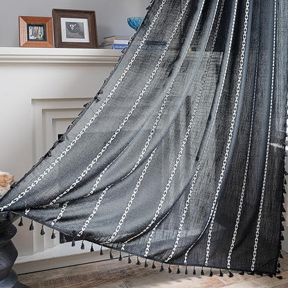 Sutuo Home Boho Curtains for Bedroom Dining Room Kitchen, Semi Blackout Linen by SutuoHome