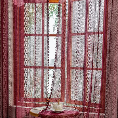 Sutuo Home Burgundy Boho Lace Curtains 96 inches long - Image 9